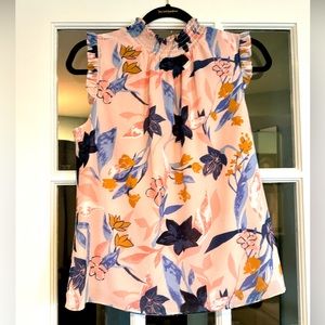 J. Crew Pink Floral Print Sleeveless High Collar Neck Blouse size small